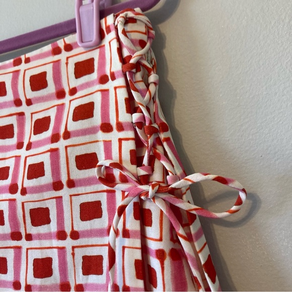 NEW ZARA Women's Pink Red Geometric Skort Tie Closure Size M - Picture 4 of 10